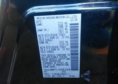 2015 Infiniti Qx60 z USA, uszkodzony, nr VIN 5N1AL0MM7FC509109